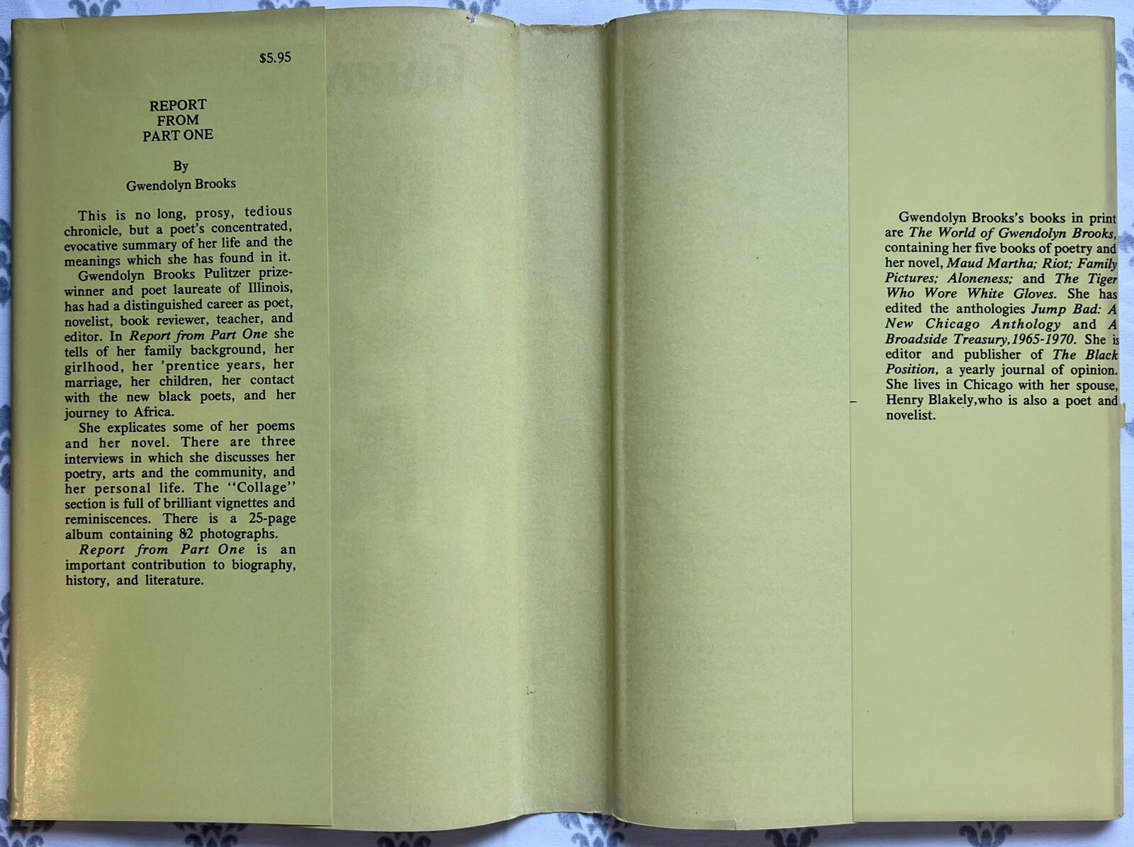 Report From Part One Signed by Gwendolyn Brooks W/Dust Jacket RARE 1st Ed 1st Pr