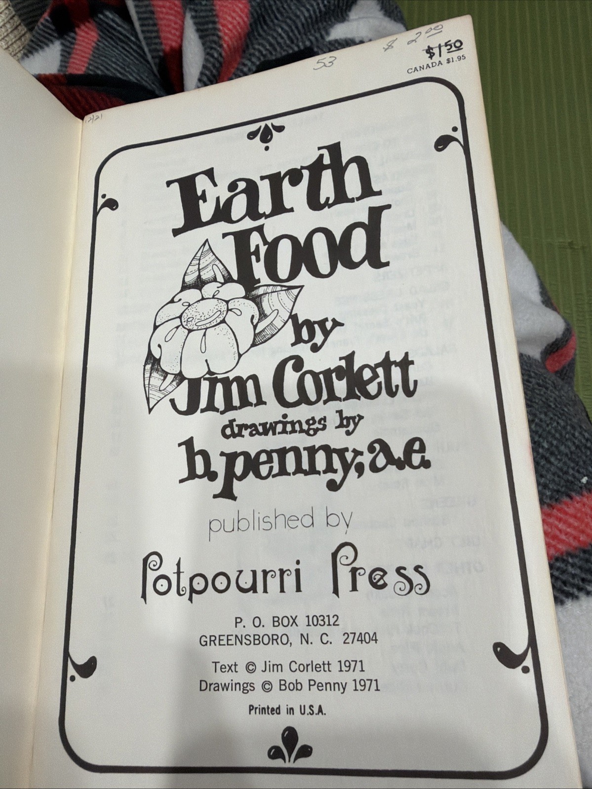 Earth Food By Jim Corlett, Published By Potpourri Press, Food Pamphlet