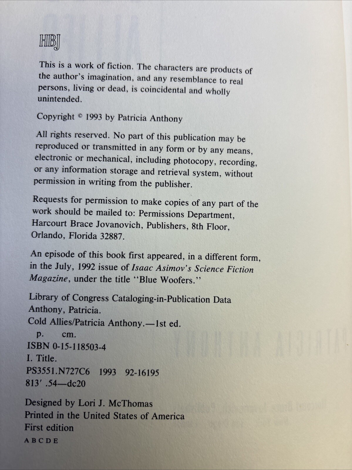 Cold Allies by Patricia Anthony (1993, Hardcover)