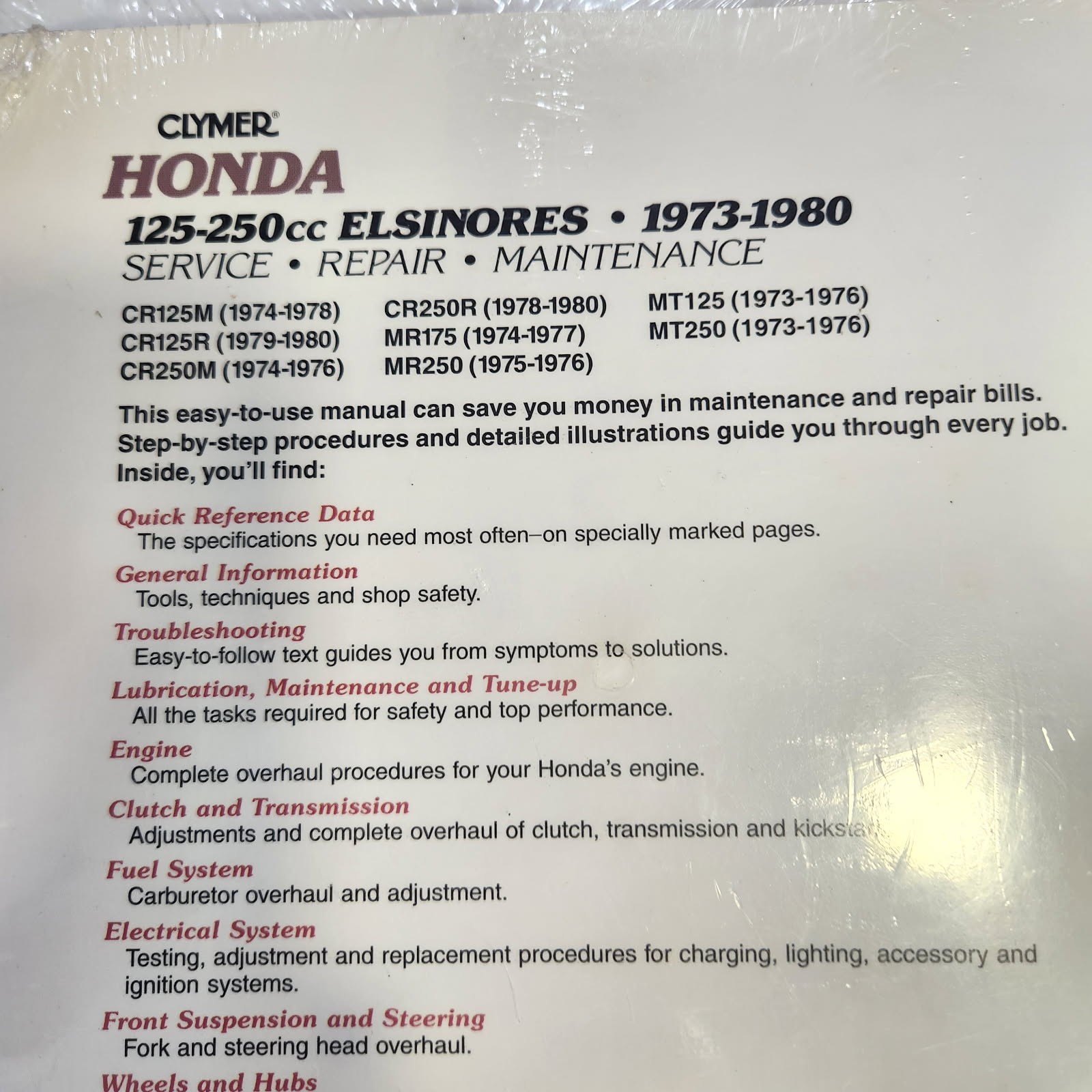 M317 Honda 125-250cc Elsinores 1973–1980 Clymer Service Repair Maintenance