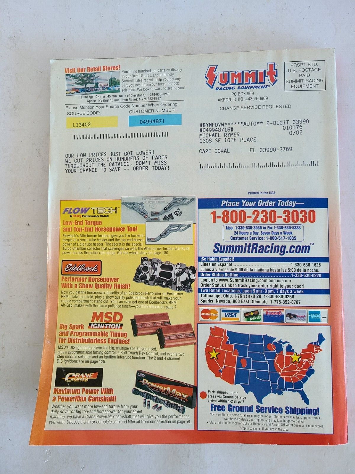 2001 Summit Racing Equipment Catalog 290 Pages ’34 Ford Centerfold New Condition