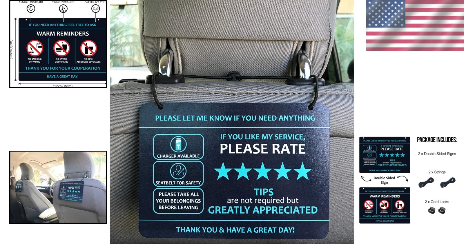 Water-Resistant Rideshare Headrest Signs – Enhance Tips & Maintain Cleanliness