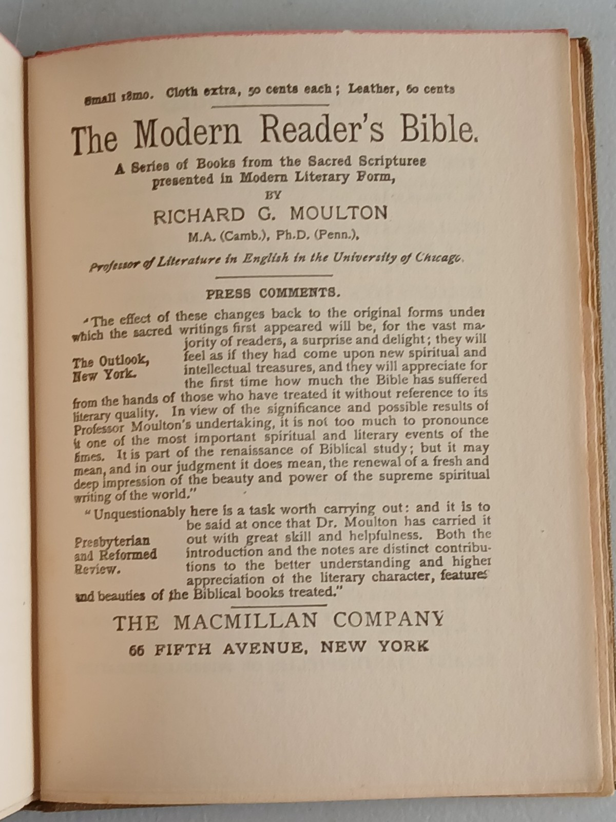 The Modern Reader’s Bible THE PSALMS & LAMENTATIONS 2nd Volume Antique Book 1913