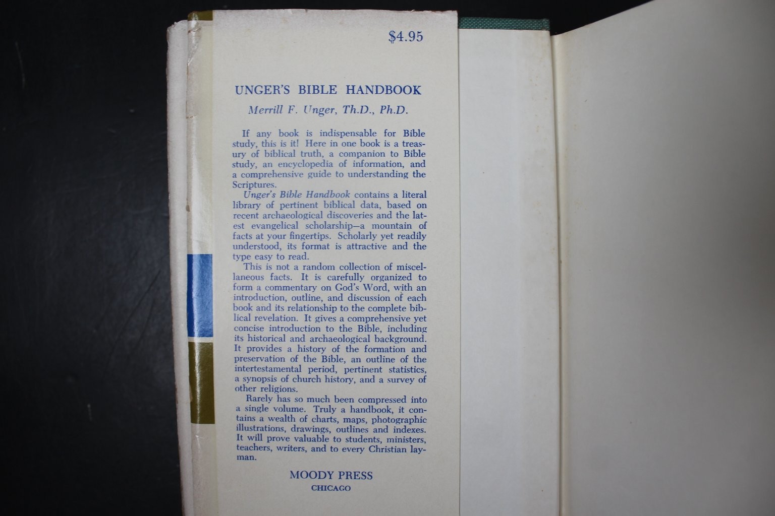 Unger’s Bible Handbook Merrill F. Unger 1966 First Edition Moody Press HCDJ