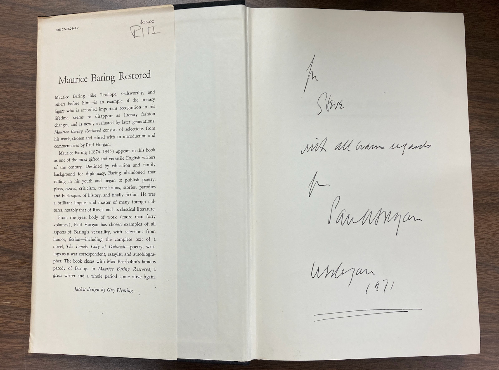 3 PAUL HORGAN BOOKS, 2 SIGNED INCL “EVERYTHING TO LIVE FOR” + “MAURICE BARING”