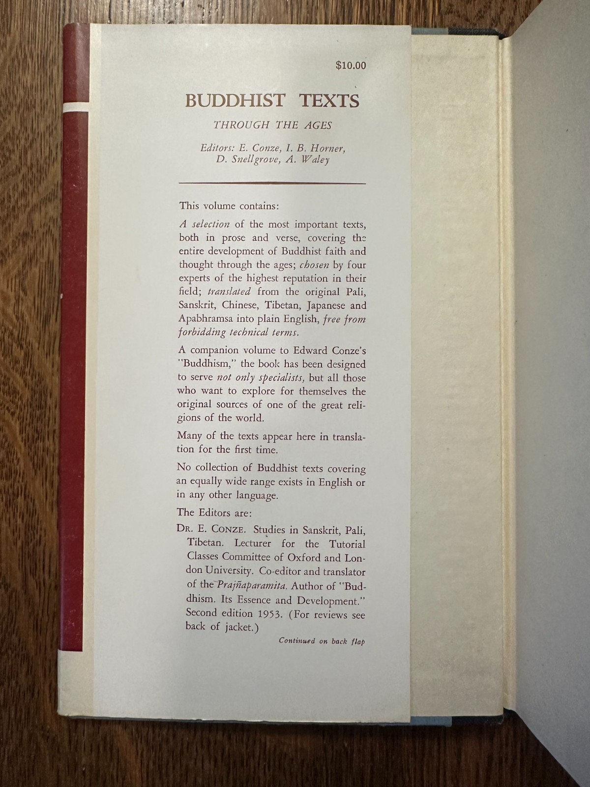 Buddhist Texts through the Ages – Conze, Horner, Snellgrove, Waley HC/DJ 1954