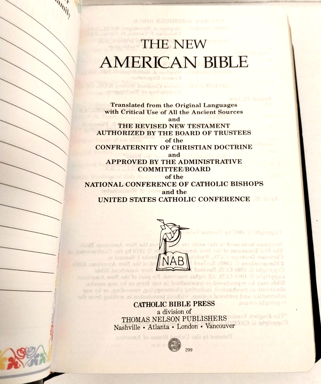 VTG Holy Bible New American Bible Catholic Bible Press 9053NBK Copyright 1987