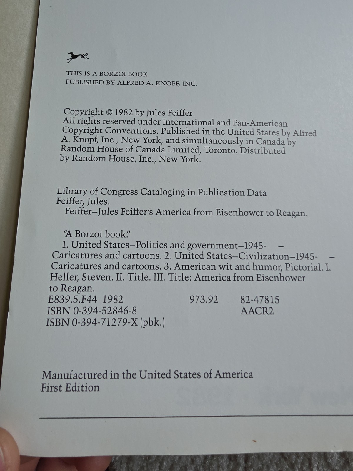 Jules Feiffer’s America from Eisenhower to Reagan-First Edition-1982