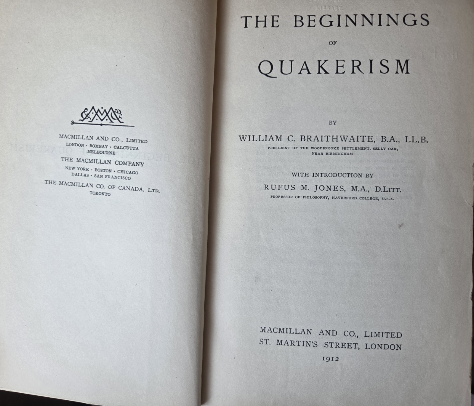 1912 The Beginnings of Quakerism Antique Quaker Book