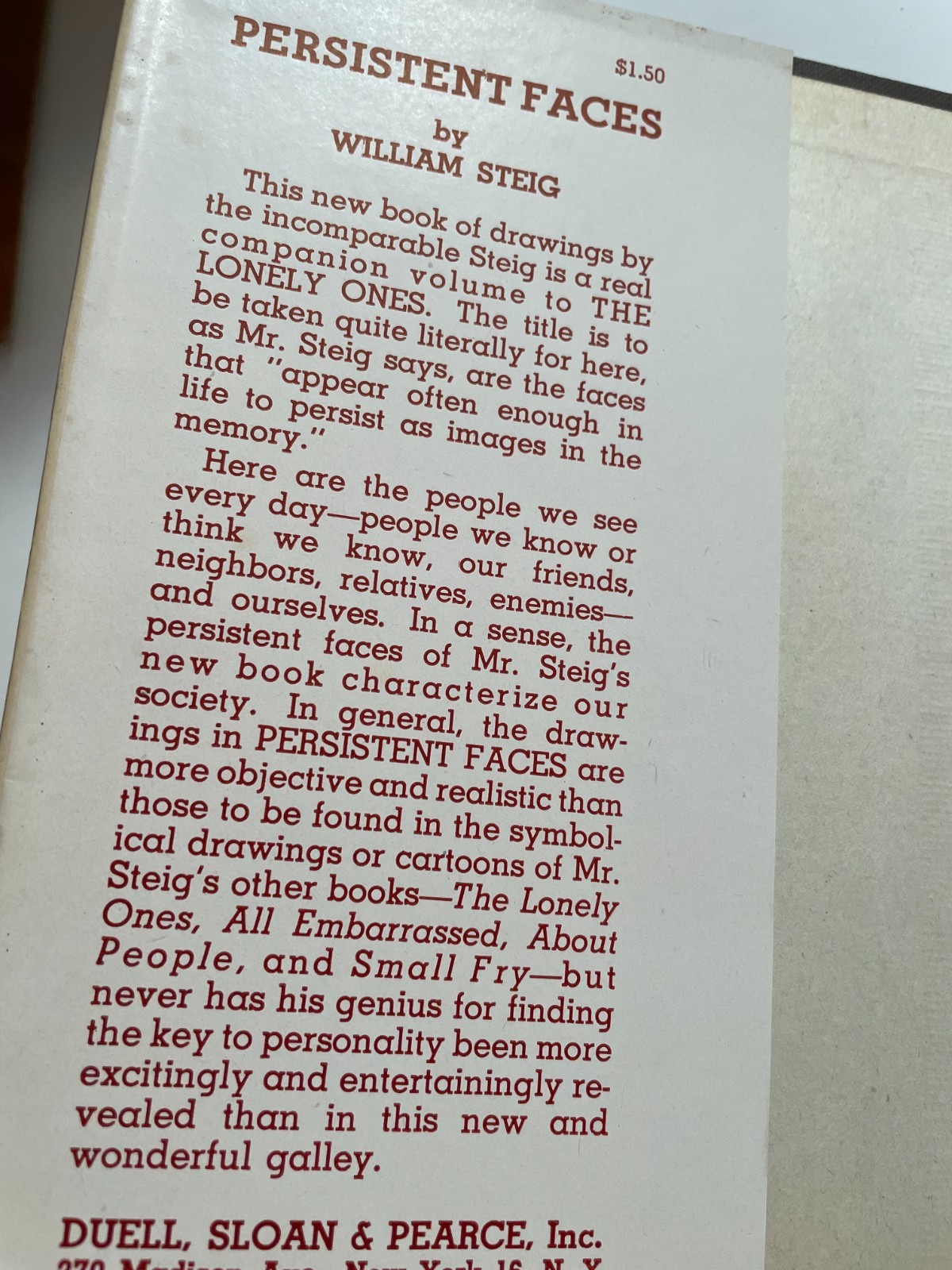 Vintage Persistent Faces – William Steig – Hardcover HB DJ 1945