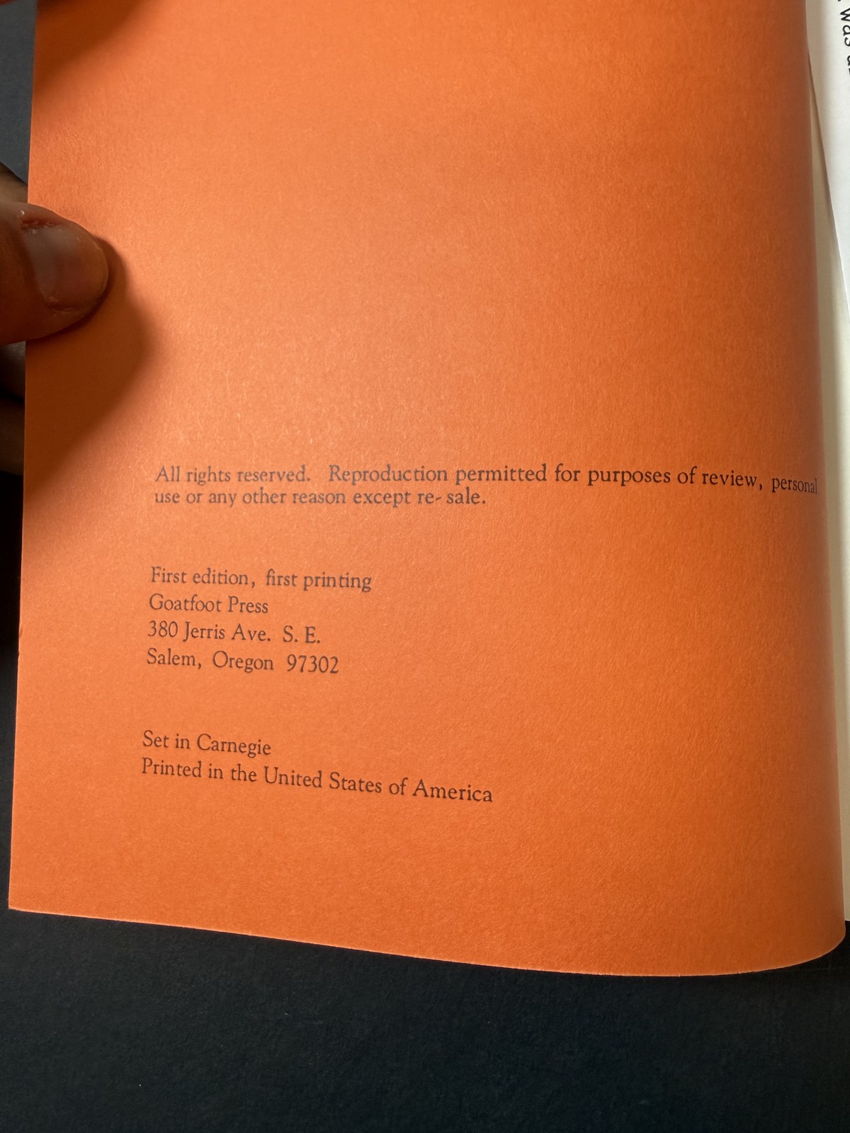 Eleven O! First Edition First Printing 1996 Goatfoot Press Poetry Folklore