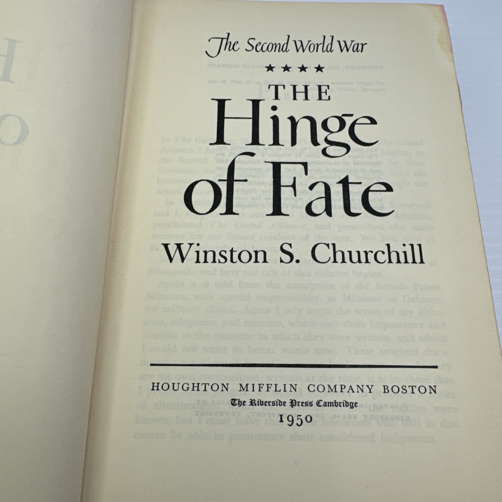The Hinge of Fate Winston S. Churchill Hardcover The Second World War Series #4