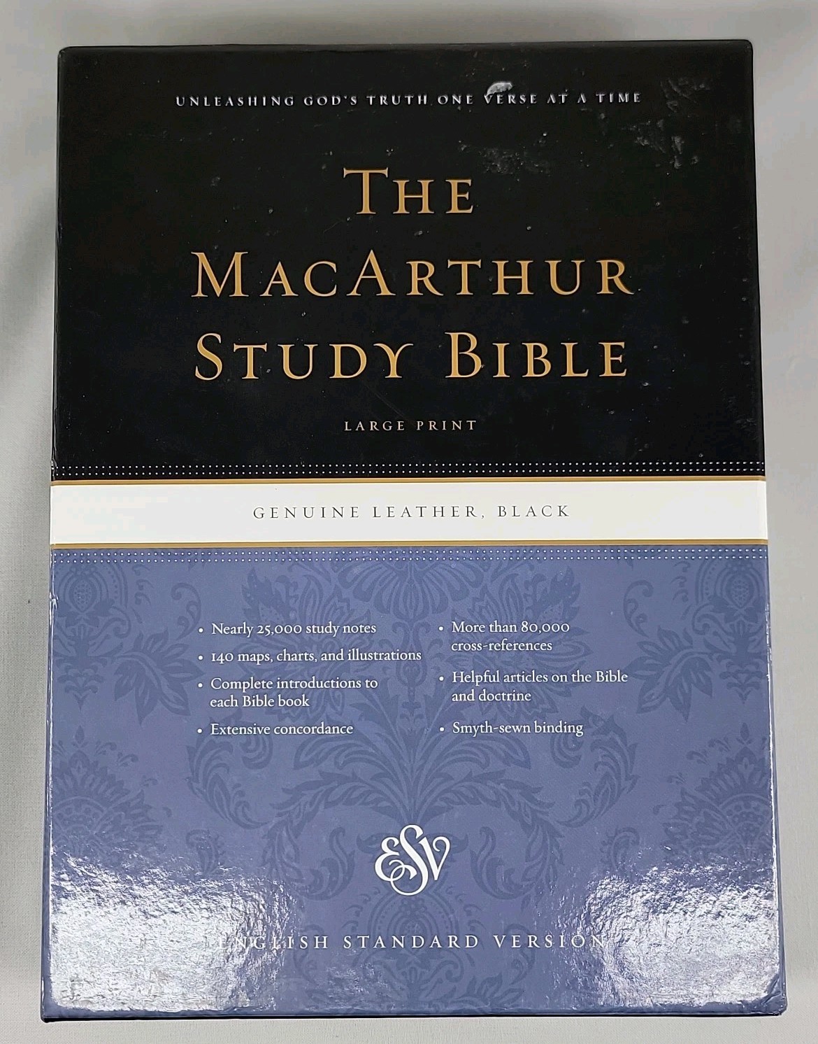 ESV MacArthur Study Bible, Large Print (Black) by Not Available (2017, Leather)