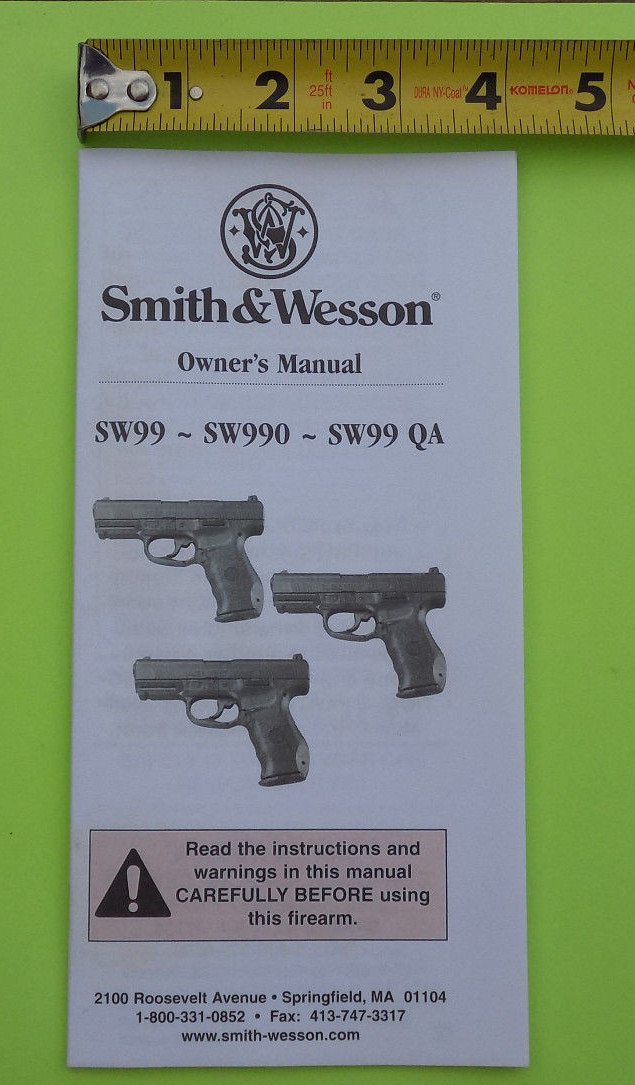 SMITH & WESSON SW99, SW990 & SW99 QA PISTOL INSTRUCTION MANUAL, 31 PAGES OF INFO