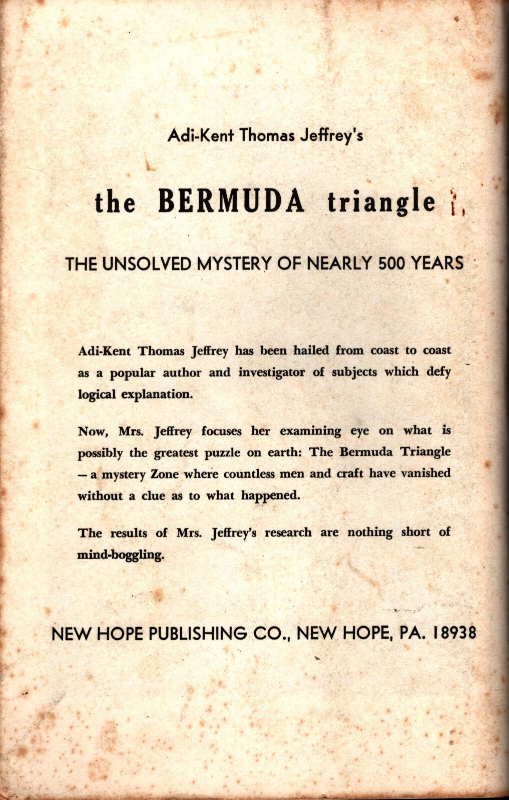 1973 The Bermuda Triangle Adi-Kent Thomas Jefferey’s 8″ x 5″ 86 Pages