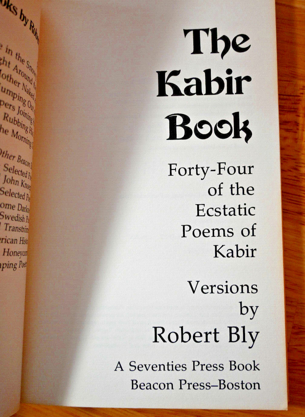 Kabir Book by Kabir, Versions by Robert Bly – 1993 – First Edition