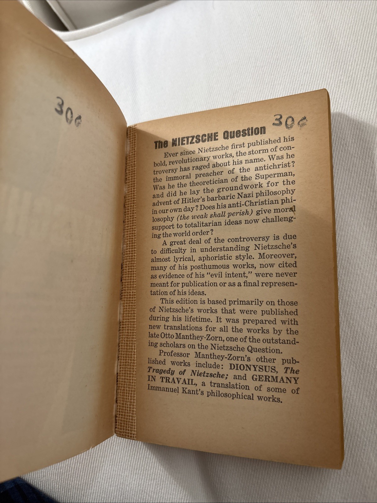 Nietzsche Anthology Otto Manthey-Zorn 1964 1st PB Washington Square Press W-594