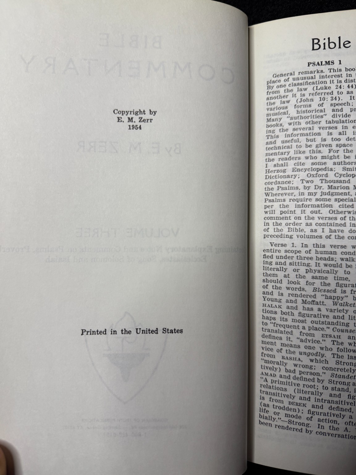 Bible Commentary Vol 3 E M Zerr 1954 Psalms Proverbs Isaiah Hardcover