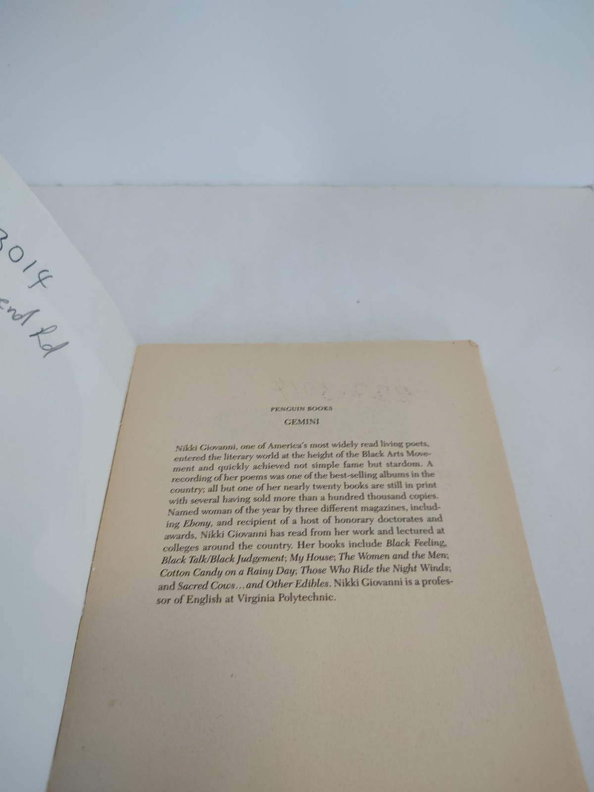 Gemini by Nikki Giovanni Paperback Autobiography 1960s America Life as a Poet