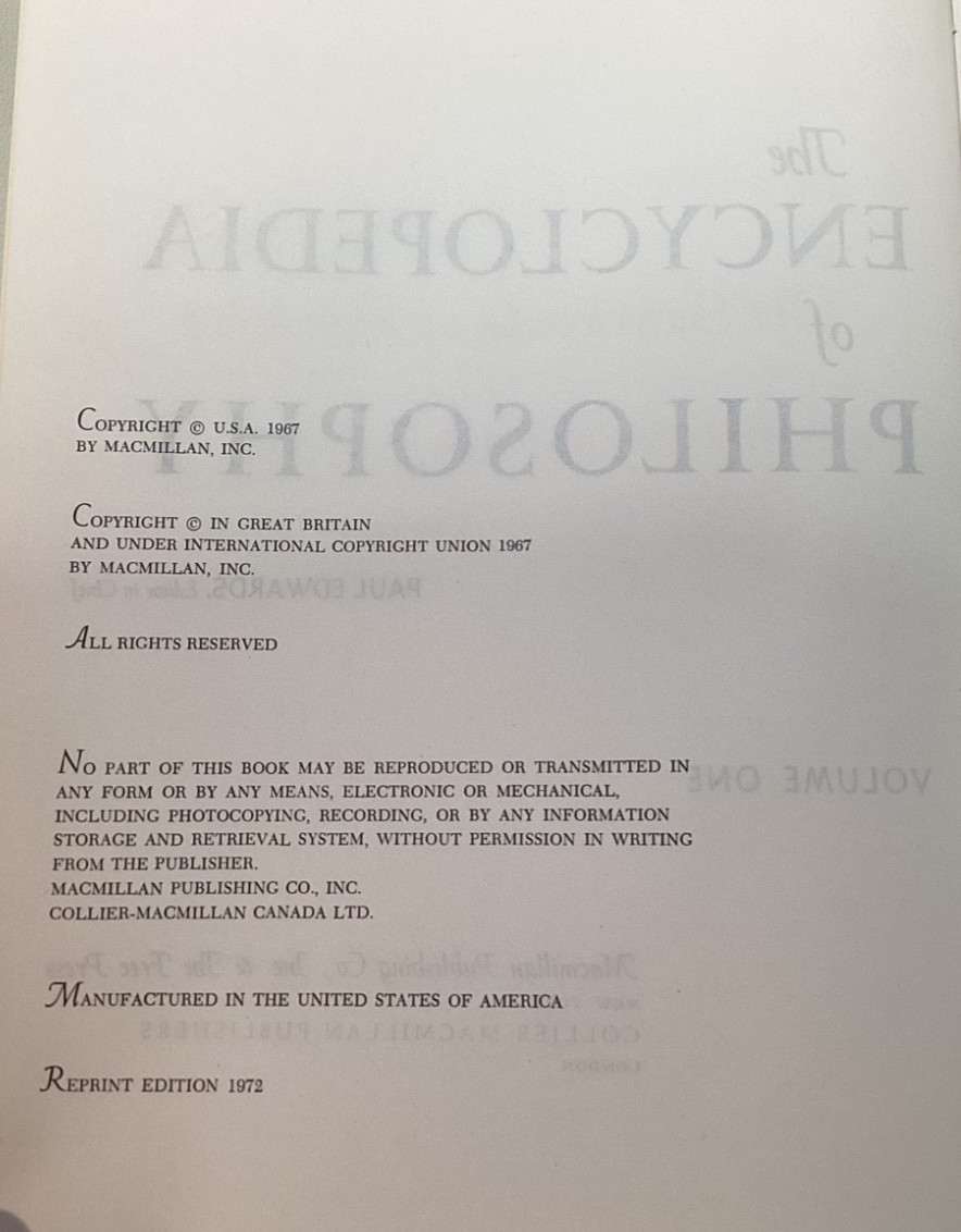 ENCYCLOPEDIA OF PHILOSOPHY Macmillan and Free Press 1972 Complete 8 Vol in 4 HCs