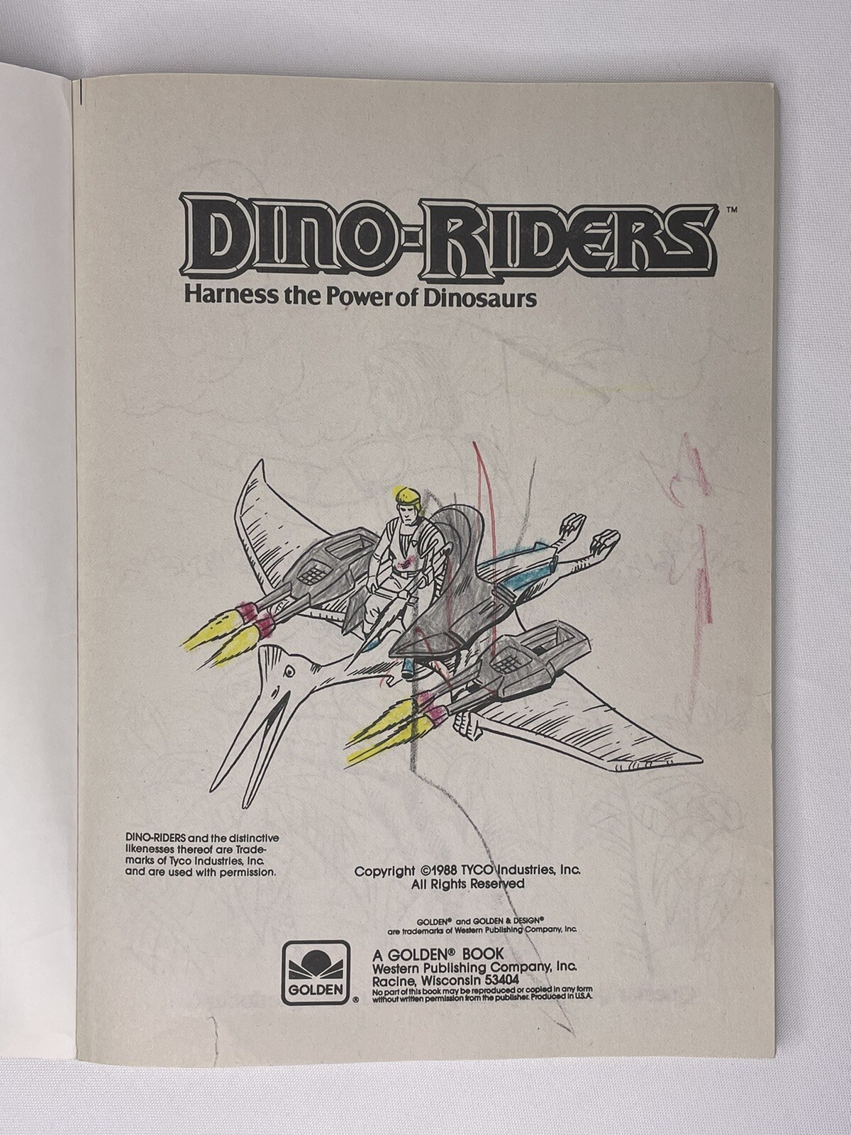1988 Golden Tyco Dino-Riders Harness the Power of Dinosaurs Coloring Book