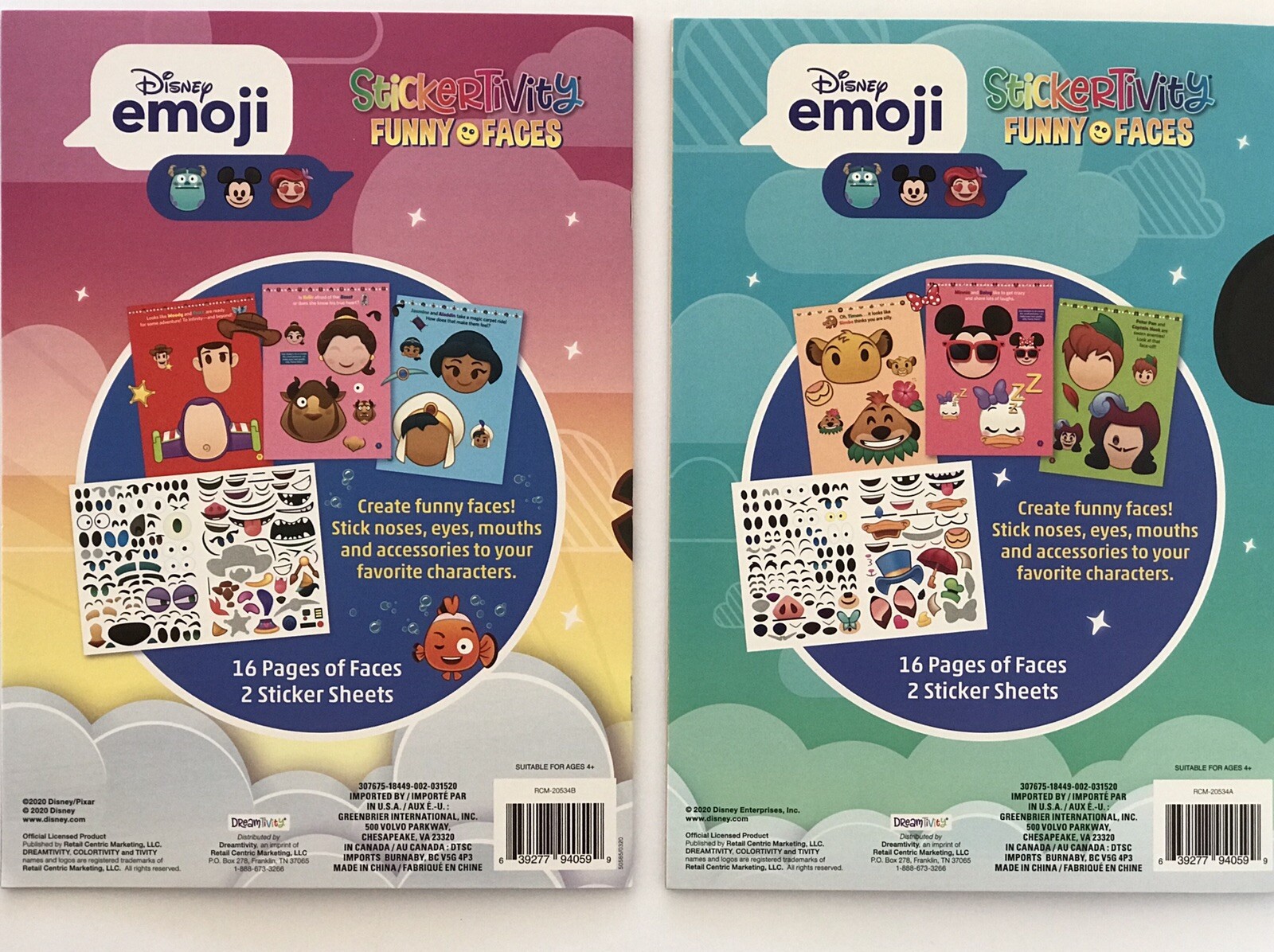 2 Disney Emoji Stickertivity Funny Faces Books 16 pages of Faces, Sticker Sheets