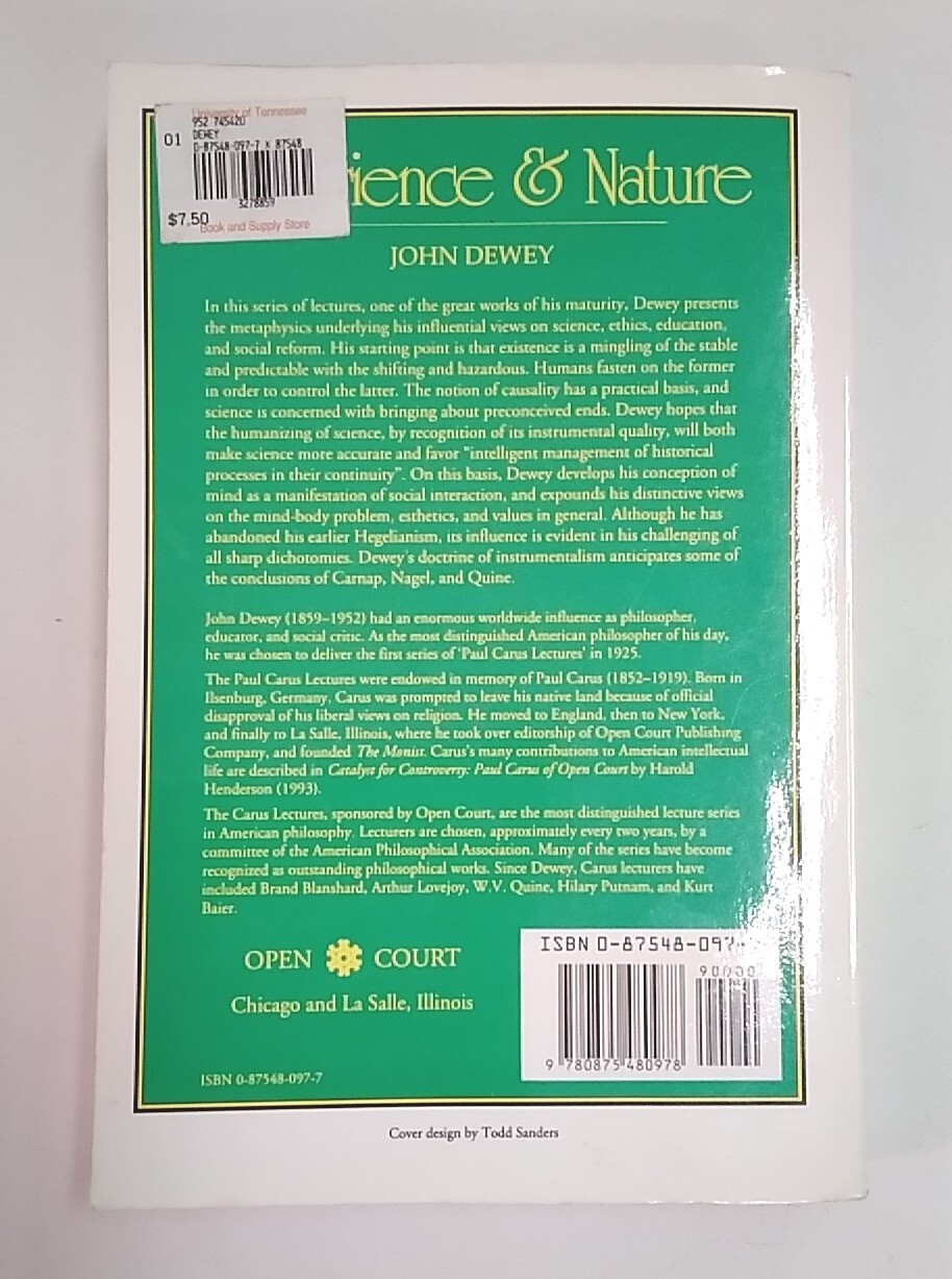 Experience and Nature by John Dewey, 2nd Ed. 1994. TPB. Very Good Cond.