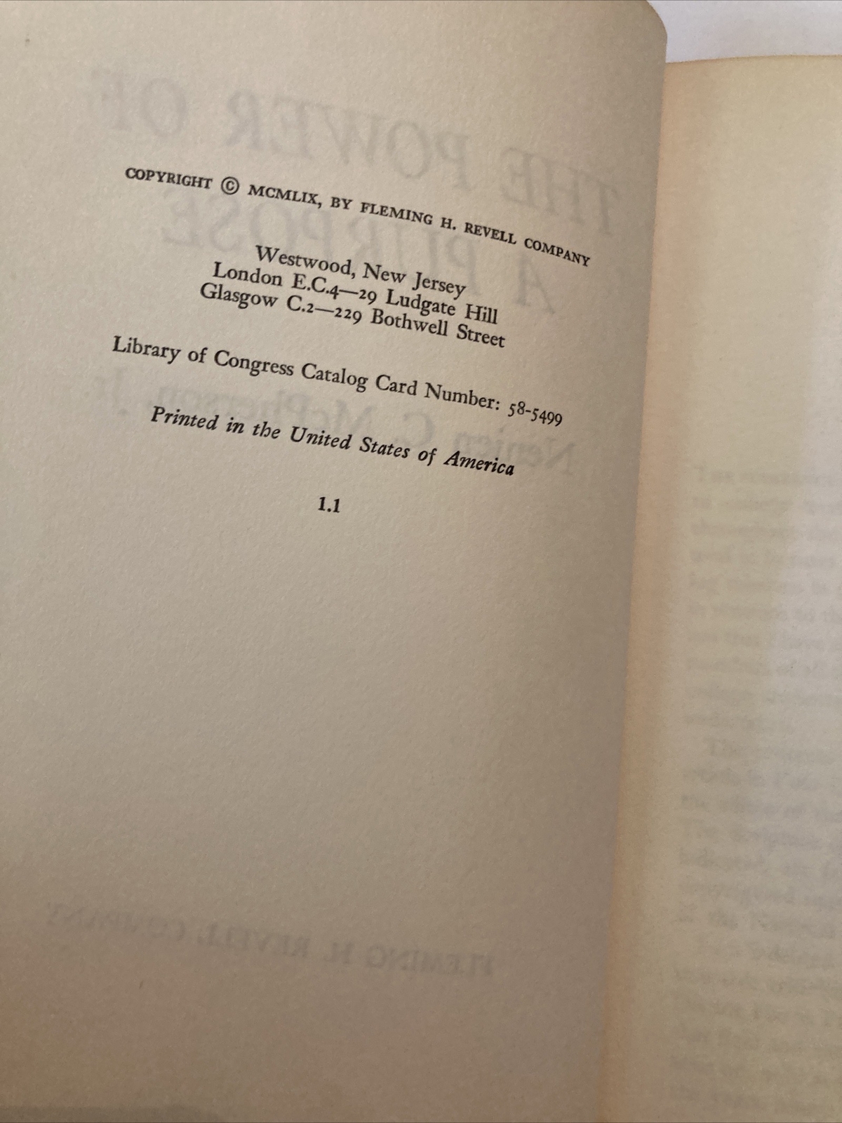 The Power of a Purpose Nenien McPherson Jr 1959 Hardcover Dust Jacket
