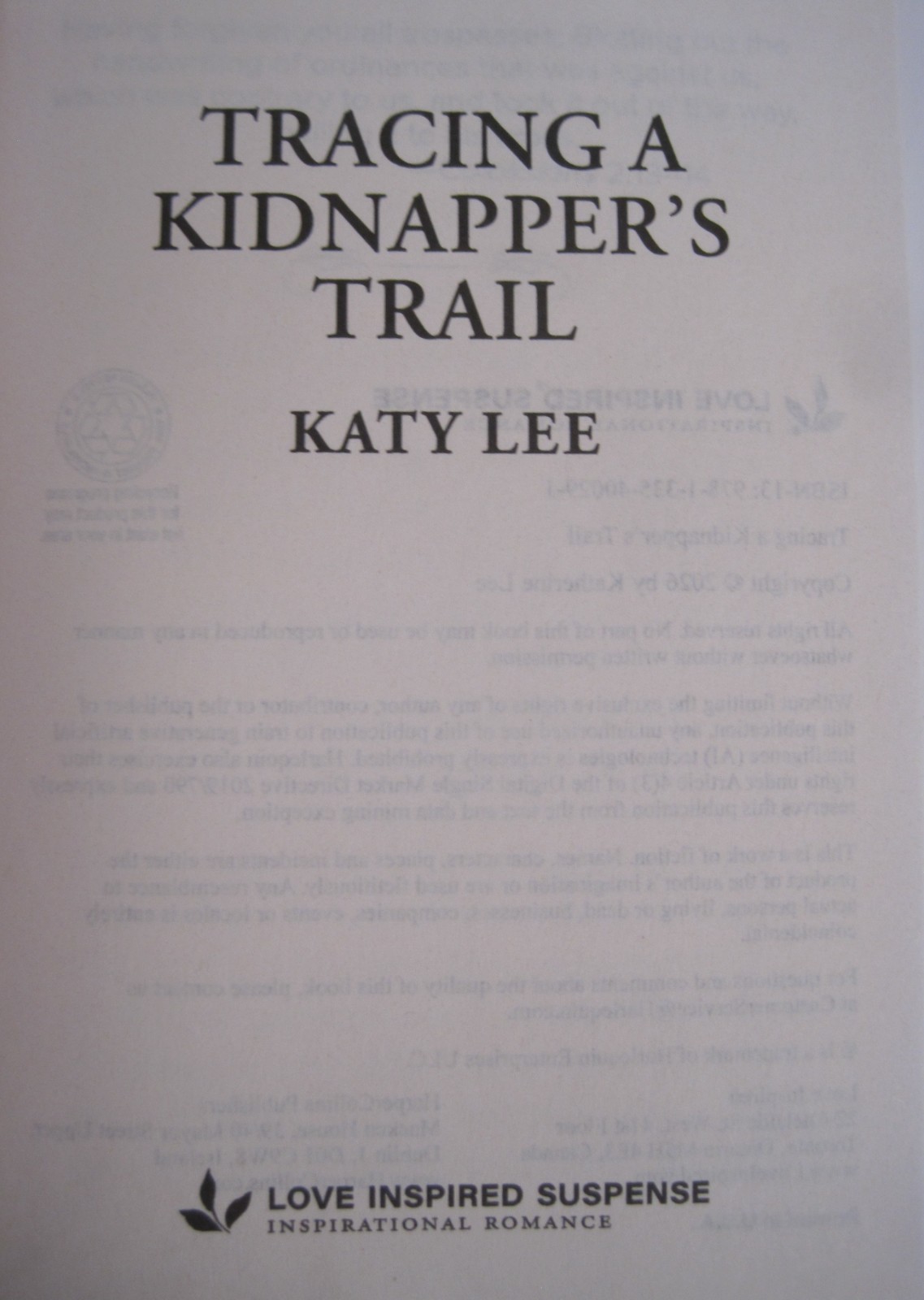 Tracing a Kidnapper’s Trail, LARGE PRINT, by Katy Lee, (SC OVSZ)