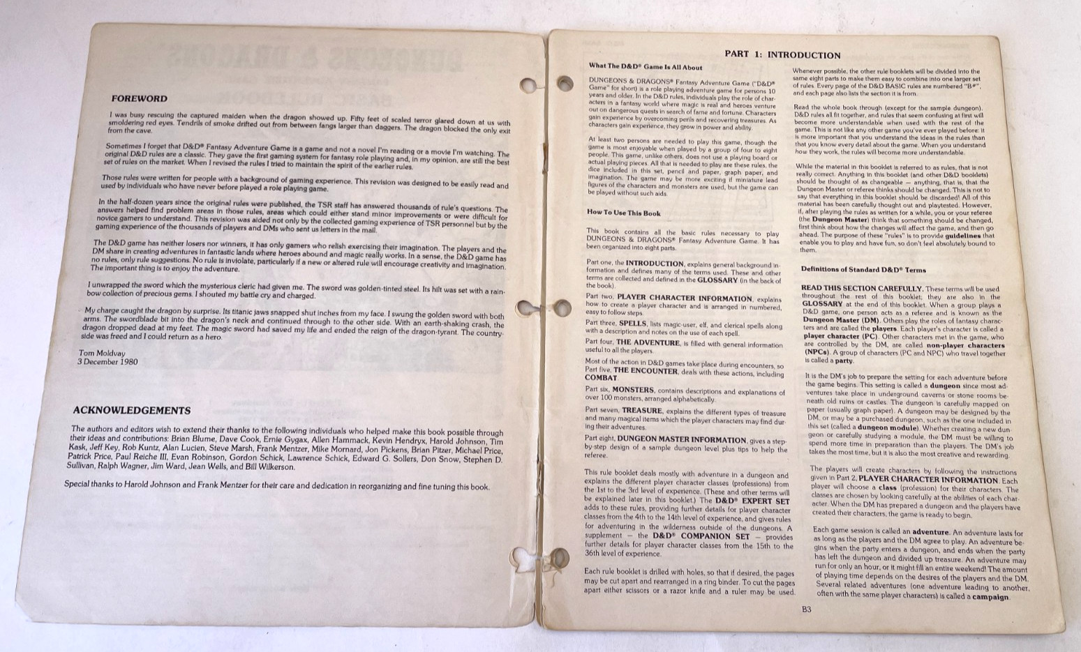 Dungeons & Dragons Basic Rulebook Tom Moldvay 1981 TSR Fantasy RPG Game