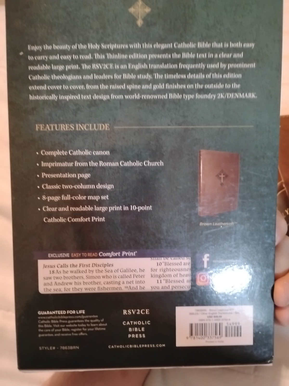 RSV2CE Thinline Large Print Catholic Bible Brown Leathersoft Comfort Print ESV