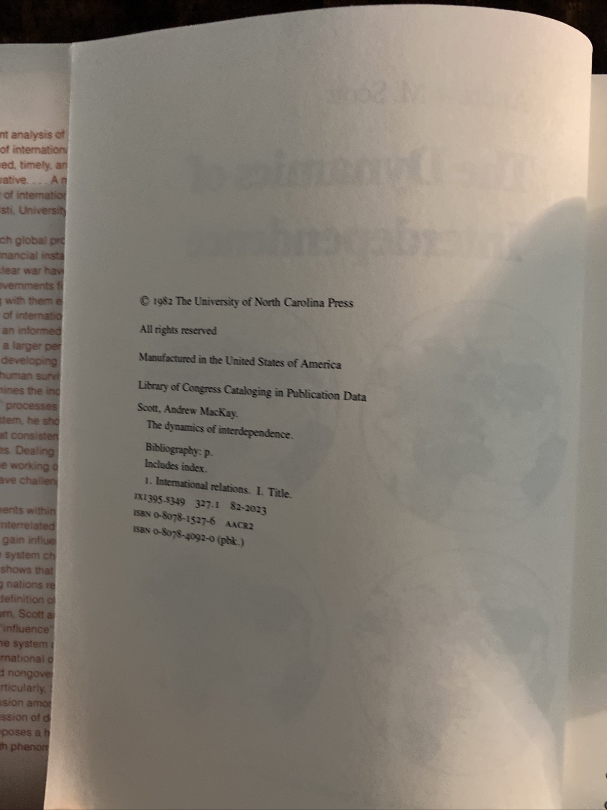 The Dynamics of Interdependence By Andrew M Scott 1982