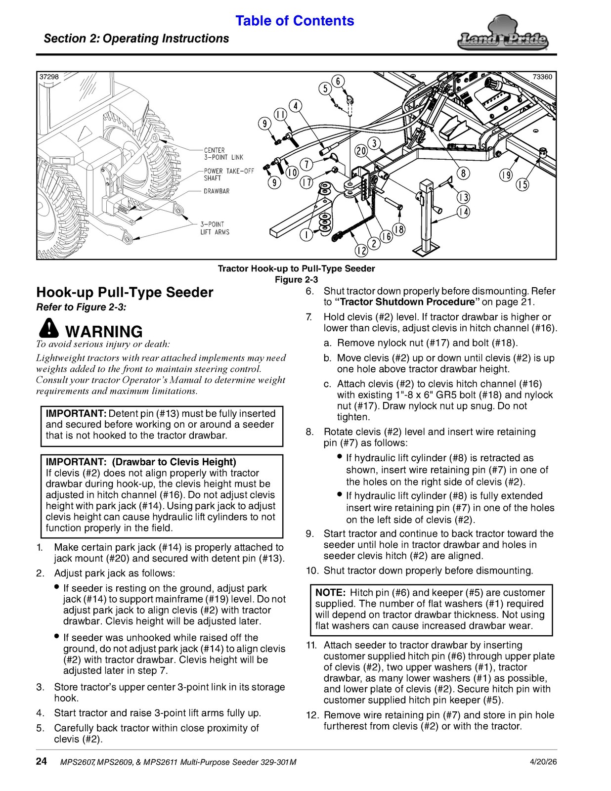 LAND PRIDE MPS26 Series Multi-purpose Seeder Operators Manual – WIRE BOUND