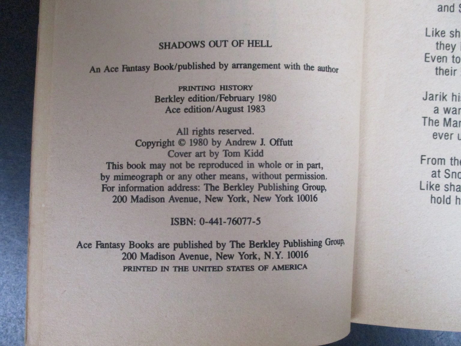 Shadows Out of Hell Andrew J. Offutt 1983 Ace Fantasy War of the Gods on Earth