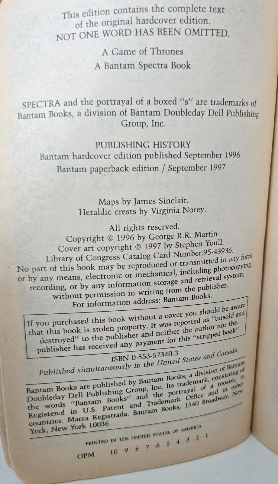 A Game Of Thrones First Edition Paperback Jon Snow Cover By George R.R. Martin
