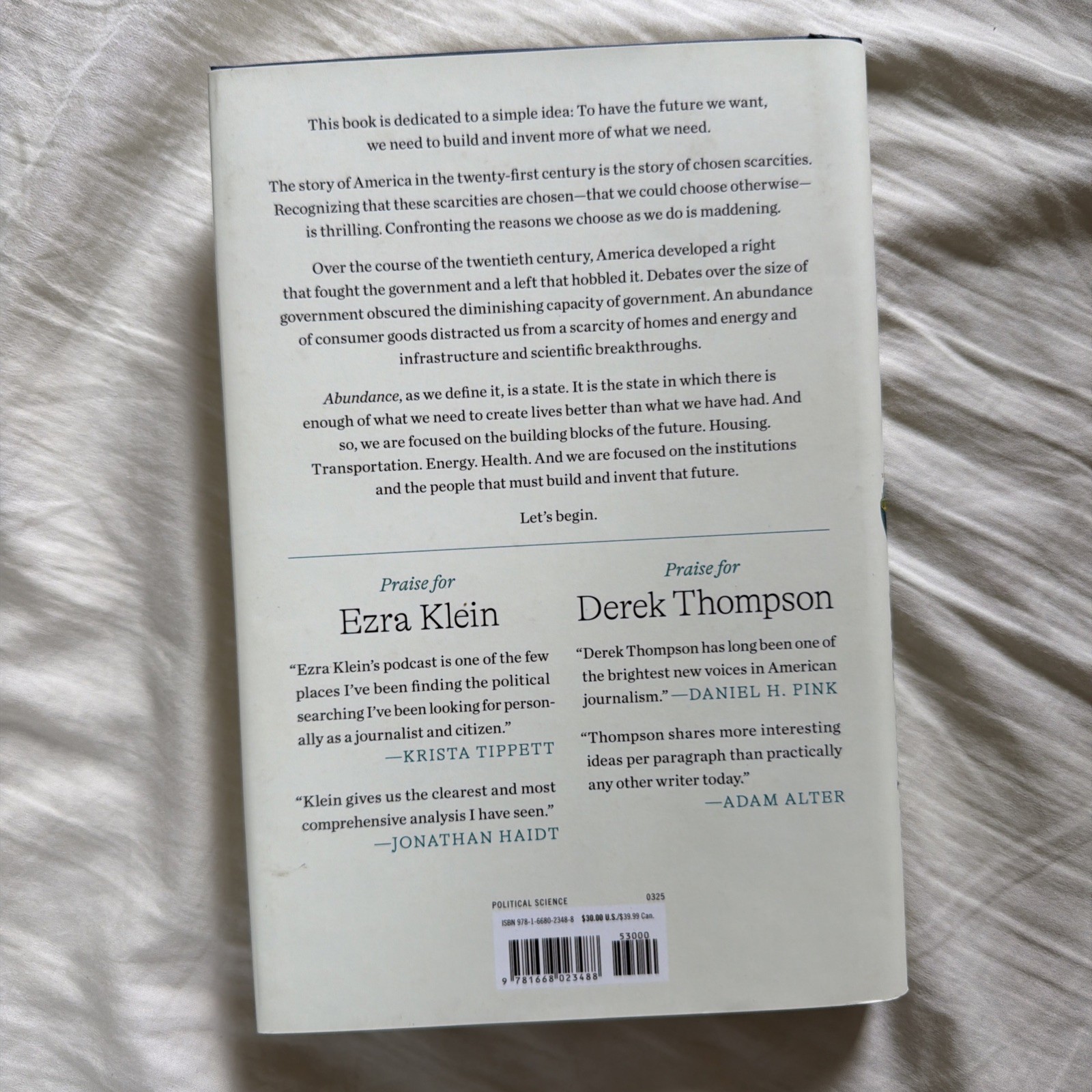 Abundance by Ezra Klein and Derek Thompson (2025, Hardcover)