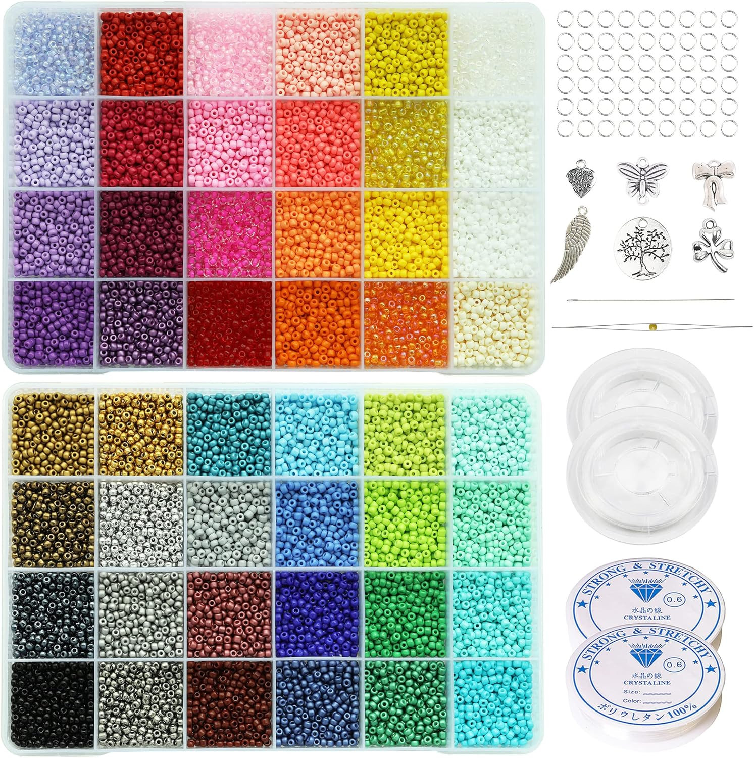 Cuentas de vidrio 8/0 de 3 mm 48 colores en caja aproximadamente 16 800 unidades