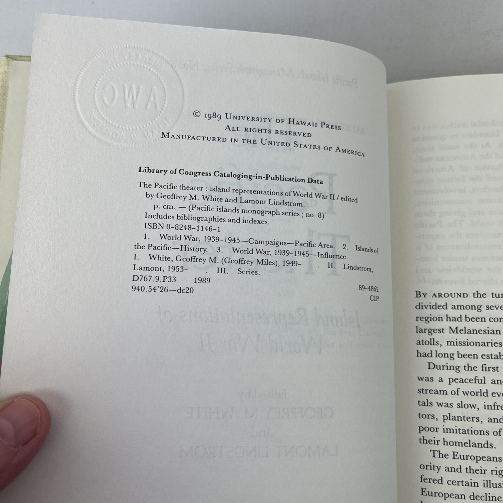 THE PACIFIC THEATER: ISLAND REPRESENTATIONS OF WORLD WAR By Geoffrey M. White