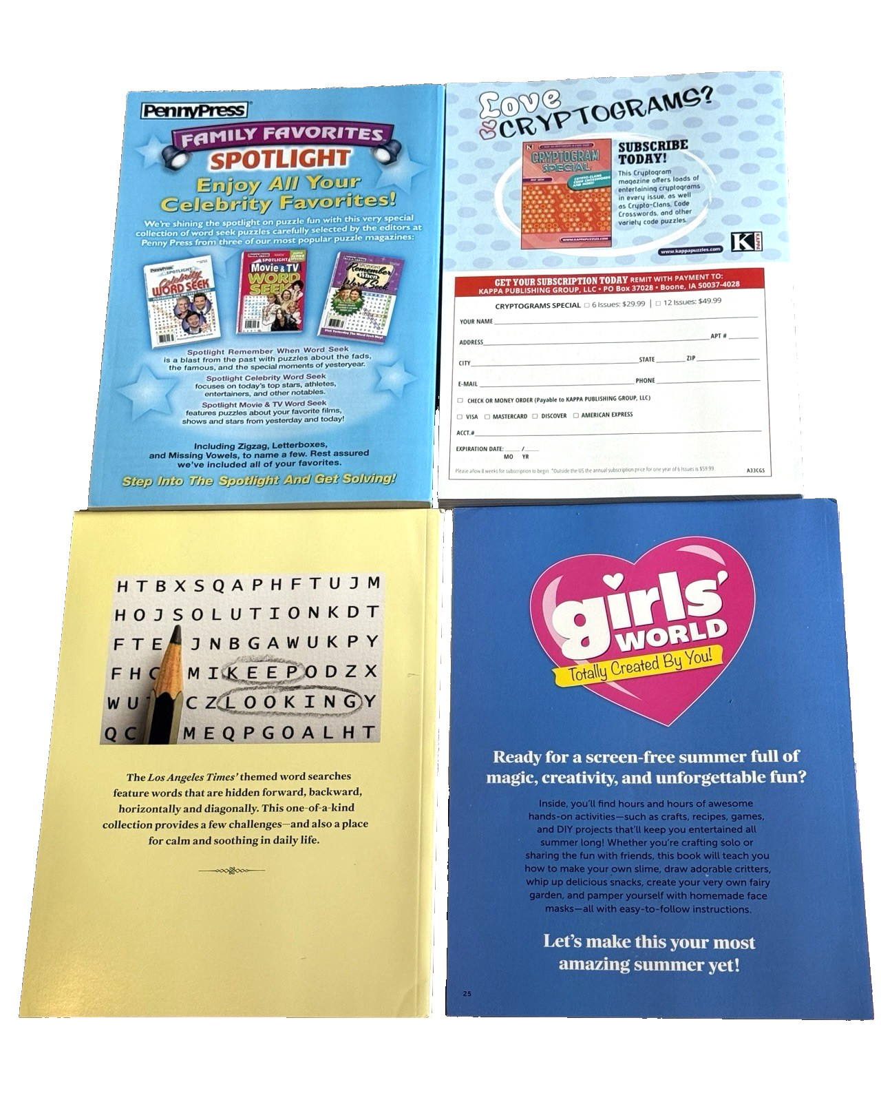 Lot of 4 Puzzle Books Word Search Crosswords Variety Activity Pack New