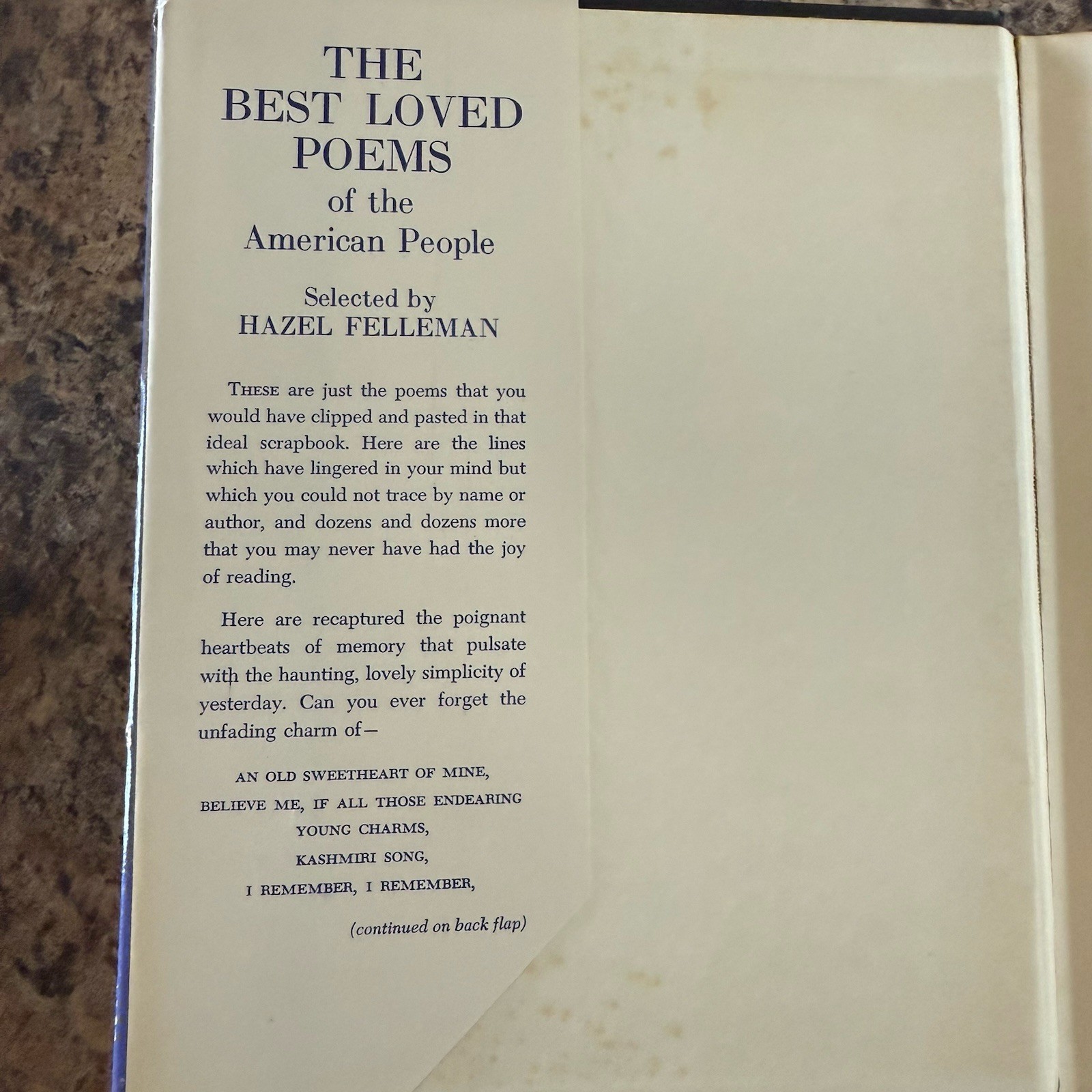 The Best Loved Poems of the American People by Hazel Felleman 1936 HCDJ