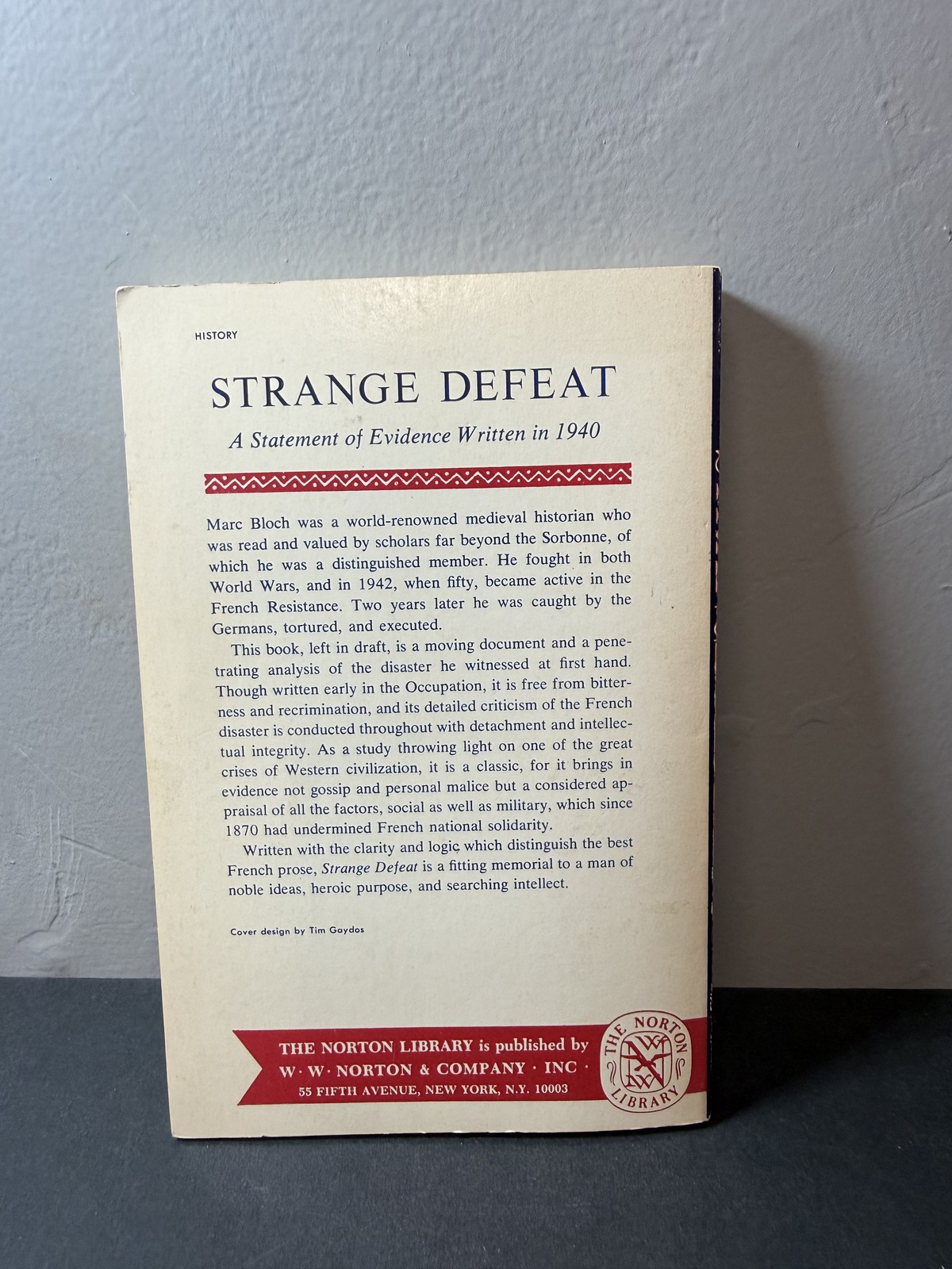 Strange Defeat Marc Bloch W.W. Norton Library 1968 Paperback History WWII France