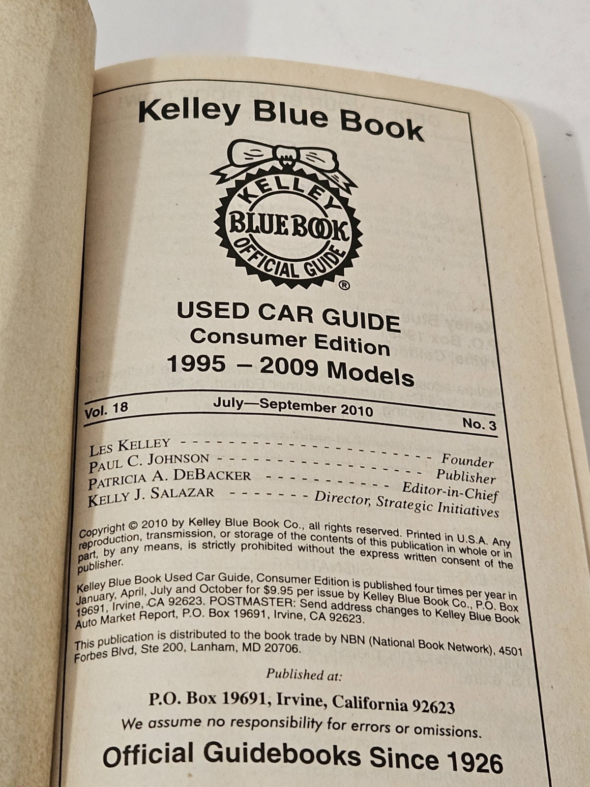 KELLEY BLUE BOOK USED CAR GUIDE 1995-2009 JULY- SEPTEMBER