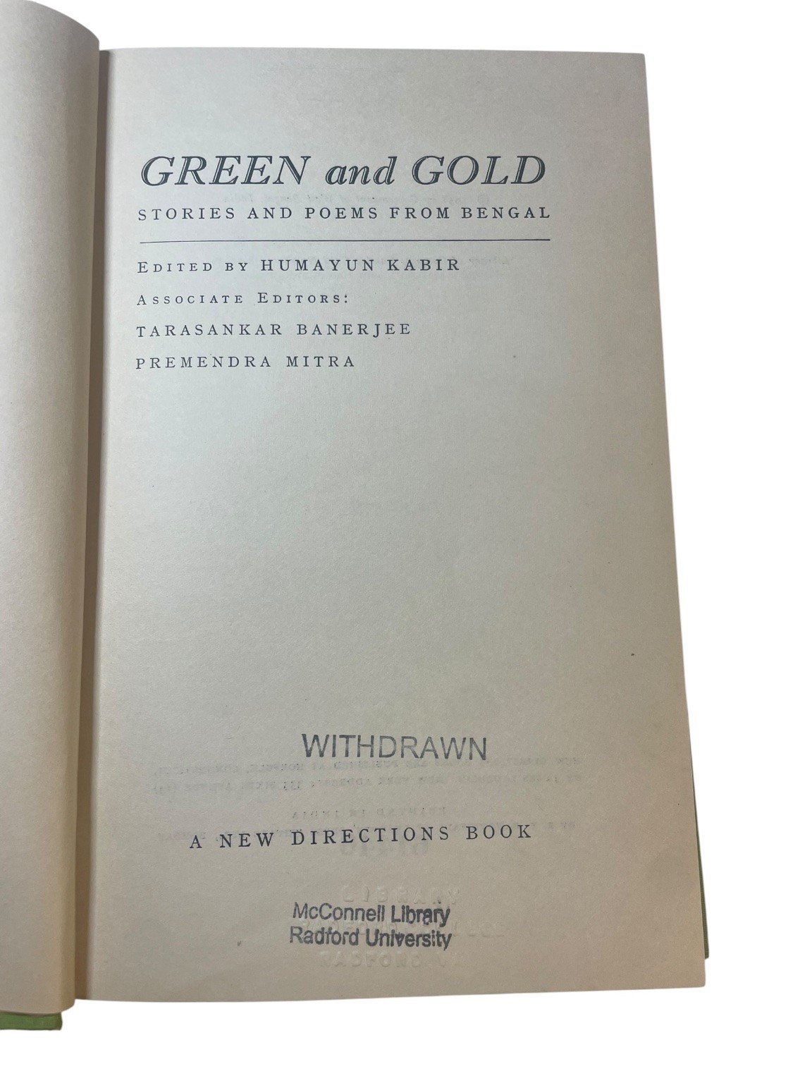 Green and Gold Humayun Kabir 1958 Bengali Anthology New Directions