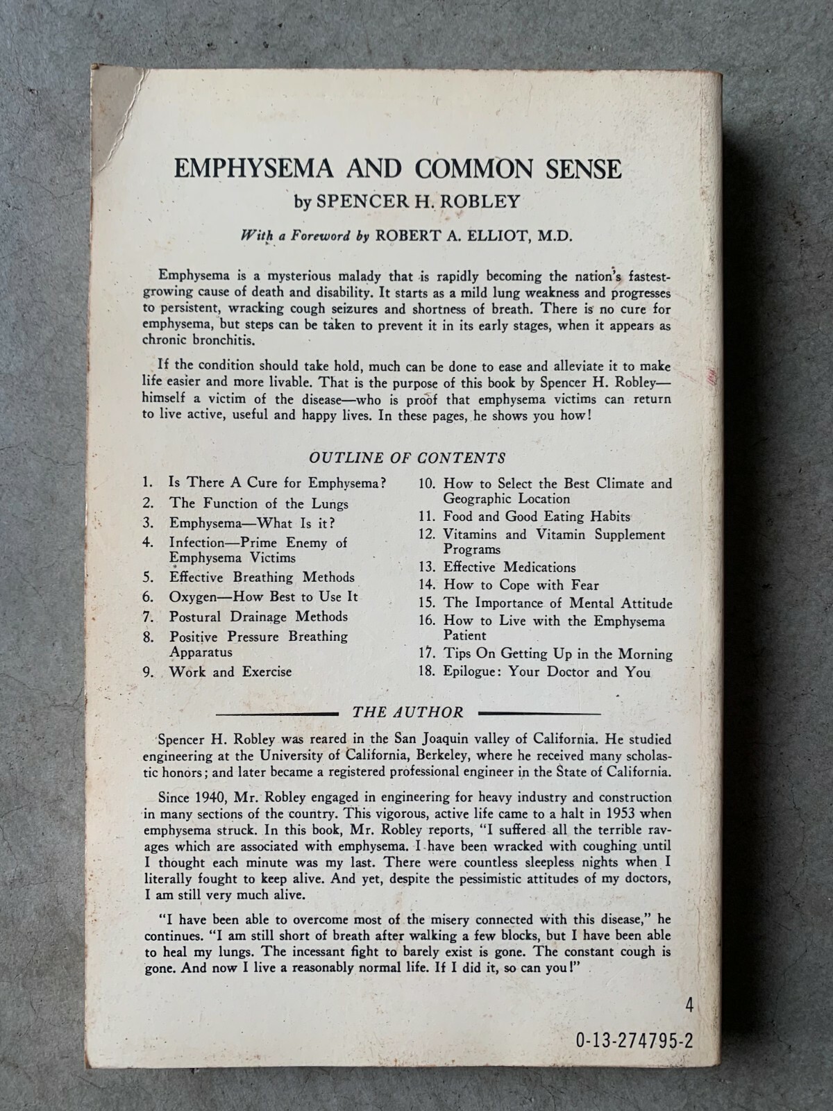 EMPHYSEMA & COMMON SENSE by Spencer H. Robley- 1968 HCDJ