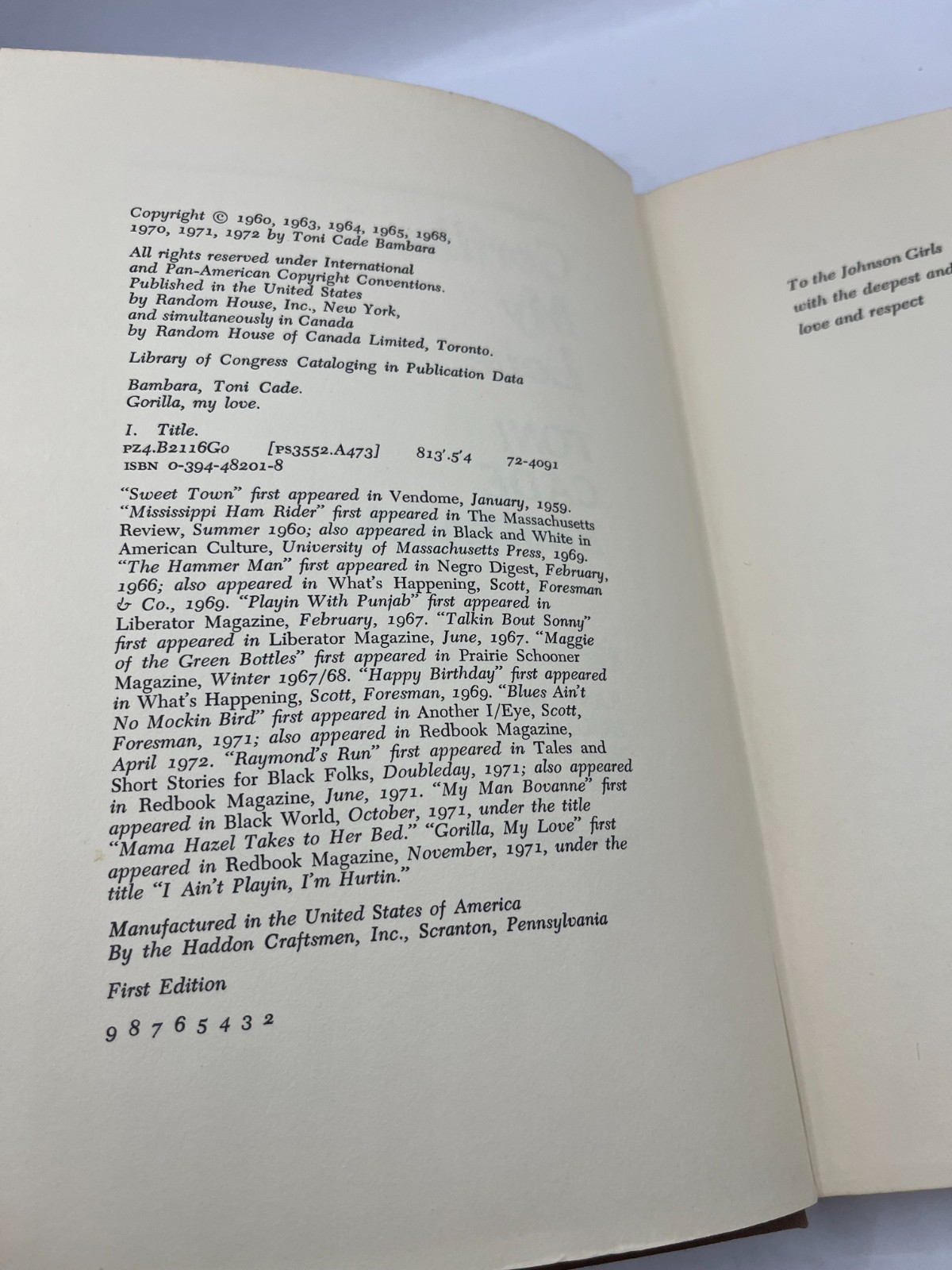 Toni Cade Bambara ~ Gorilla My Love ~ First Edition, 1972 Black Arts Movement