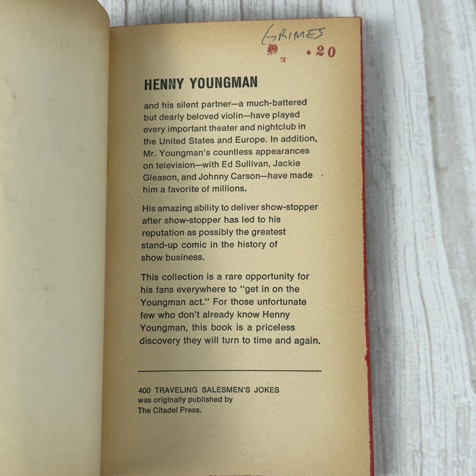 HENNY YOUNGMAN’S 400 TRAVELING SALESMEN’S JOKES – SEXY, BRASH, RISQUE PB 1967