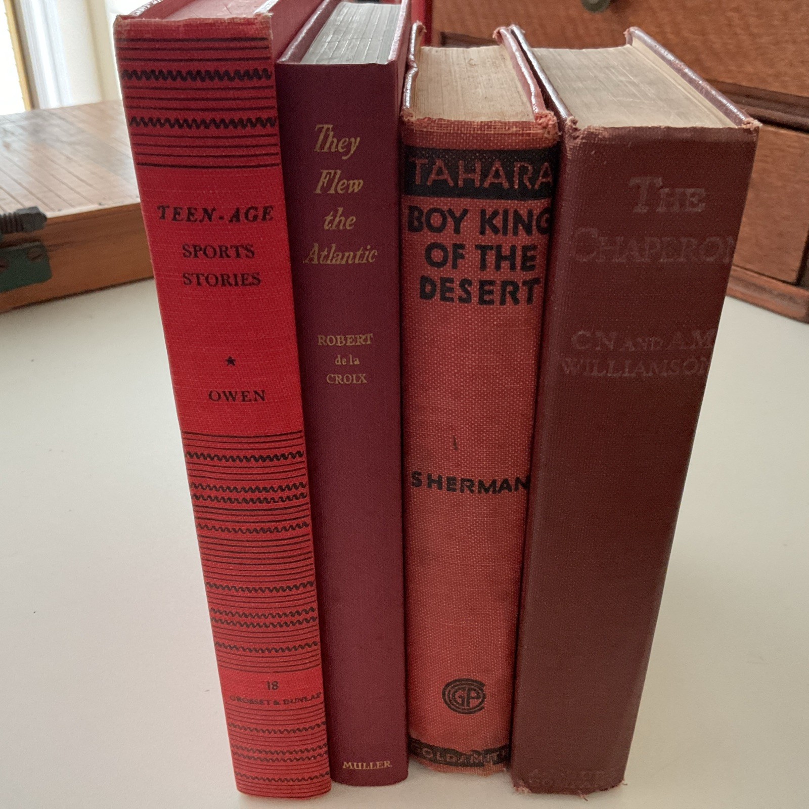 Antique Decorative Books VTG Lot of 4 RED Stack Staging Prop Decor HC 1908-1947