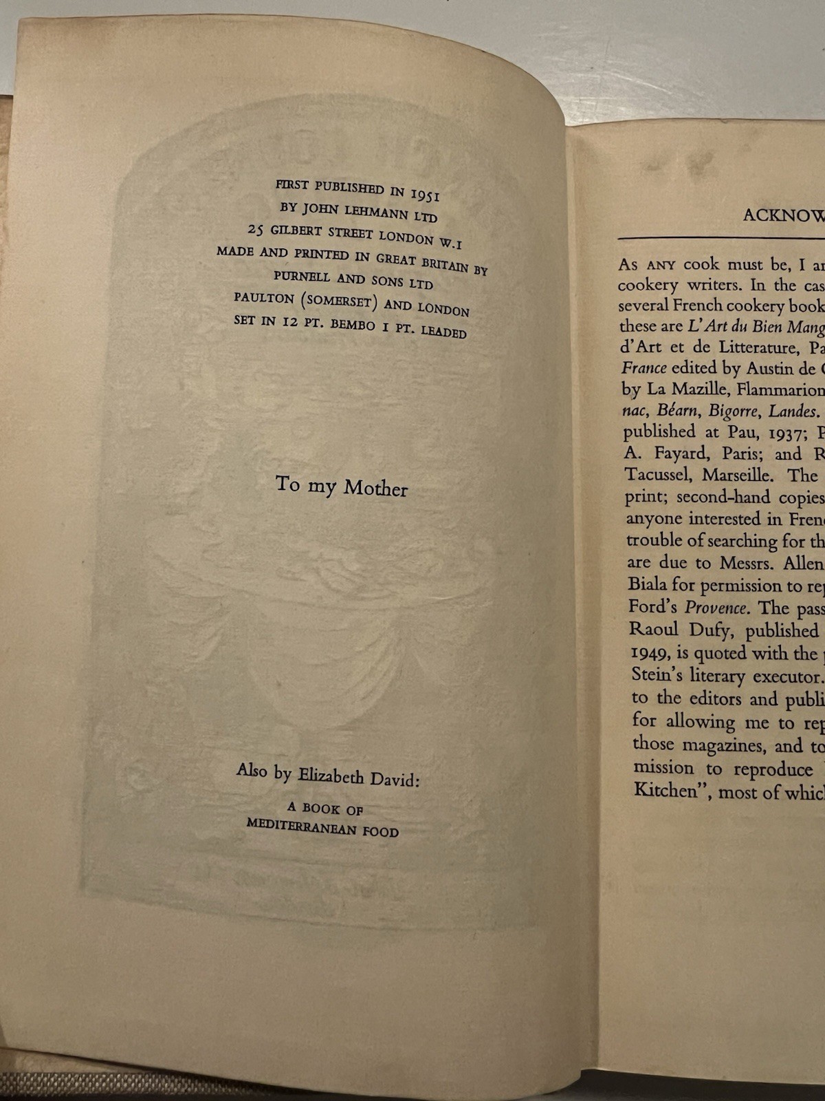 French Country Cooking Elizabeth David HB DJ 1951 John Lehmann Hardcover