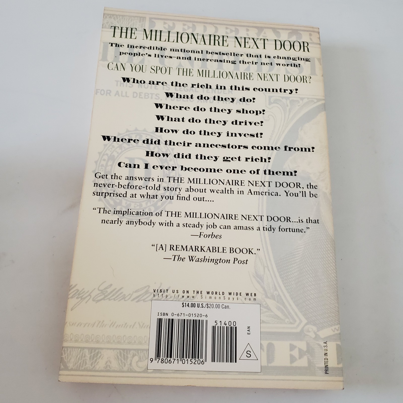 The Millionaire Next Door Stanley Danko Wealth Finance Business Paperback