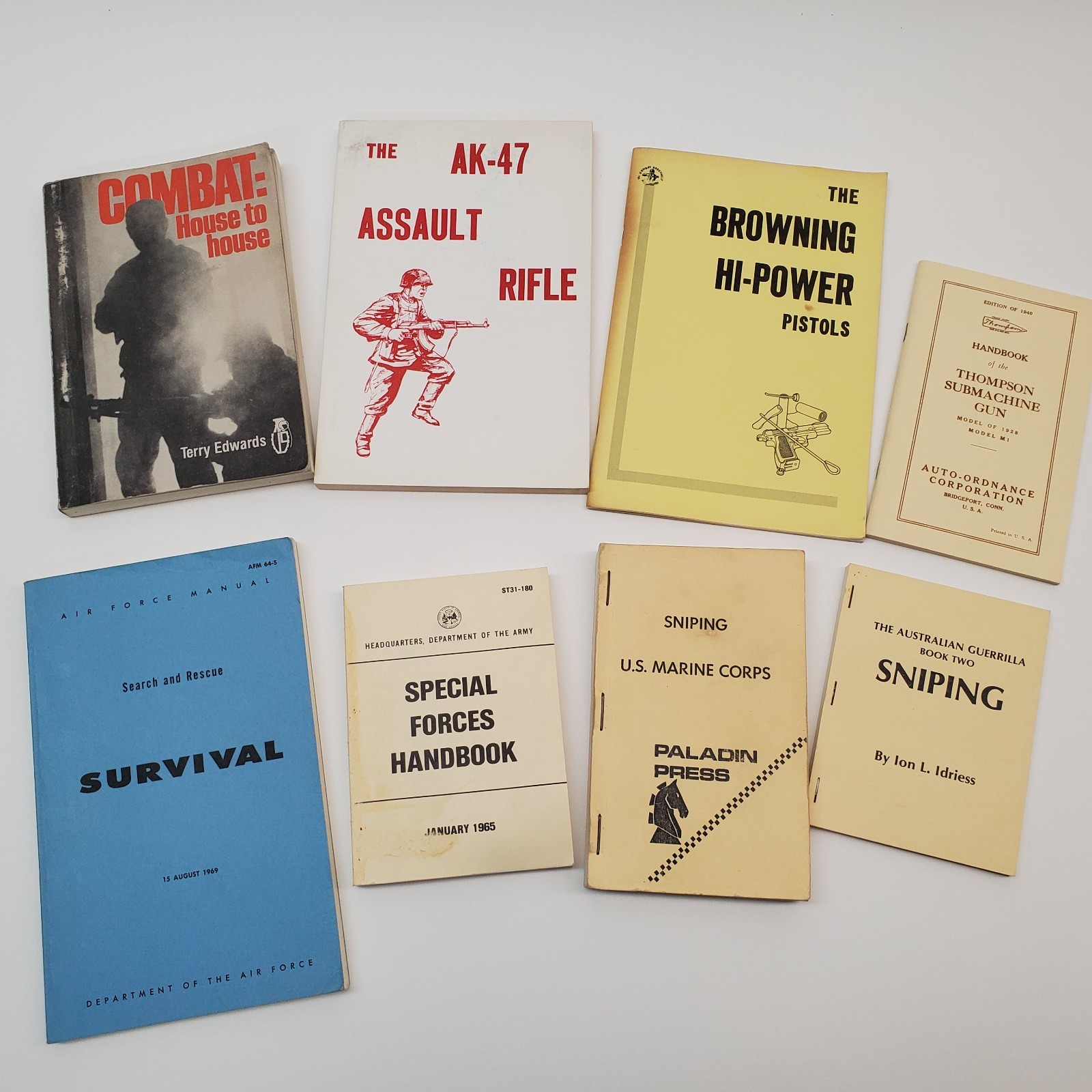 Lot of 8 Military & Weapons Books AK-47 Browning Thompson Combat Sniping
